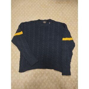 Vintage Polo Jeans Co Sweater Men's XXL Navy Cable Knit Yellow Stripe Cotton RL